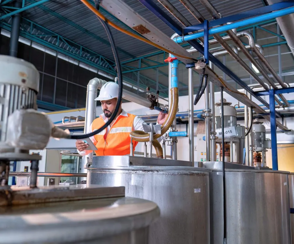 Mechanical engineer inspection pipe tube connection commissioning ready for plant startup machine